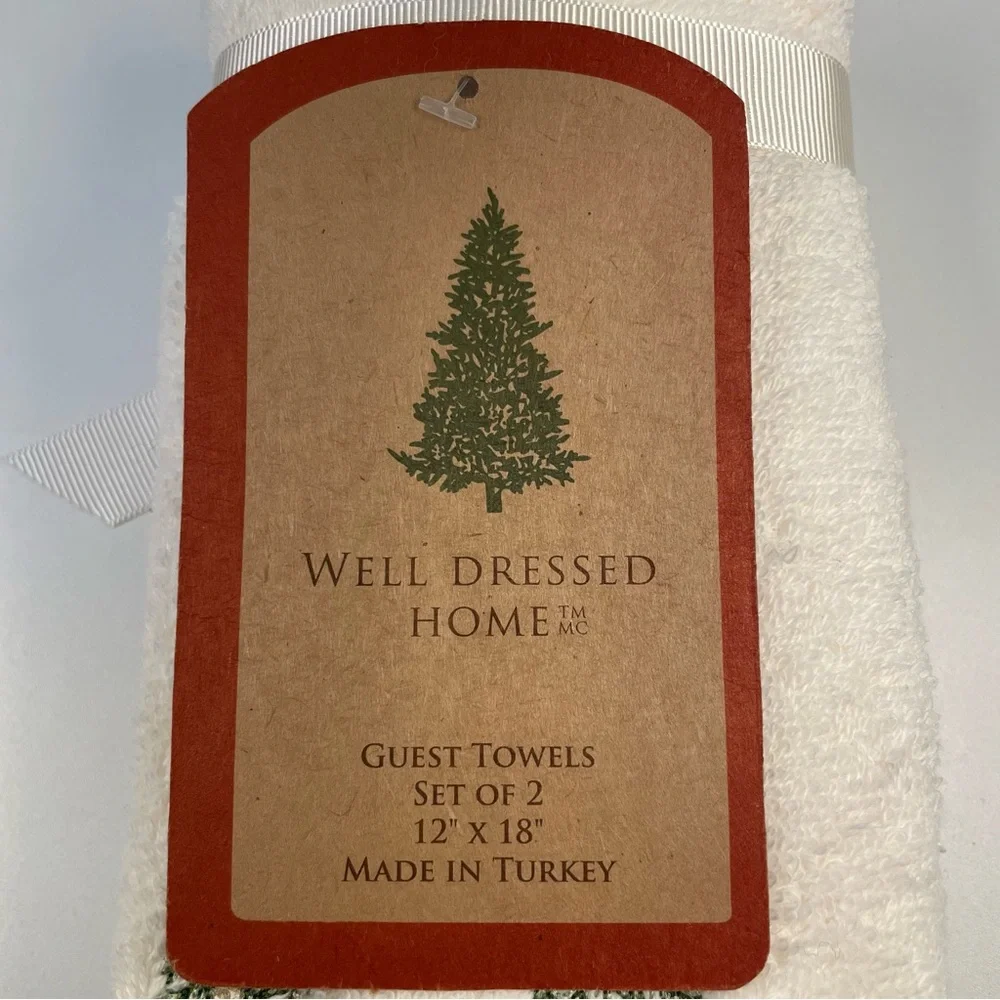 Well Dressed Home Cream Hand Towel with Noel Embroidery Set of 2 NWT